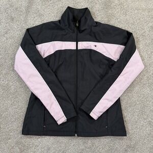 Champion Full Zip Track Jacket M‎ Black Pink Colorblock Athletic Retro Warmup
